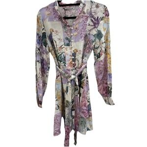 NWT Zara W Dress Linen Blend Floral Parrot Mini Patchwork Feminine Whimsical M